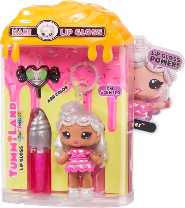 Yummiland Lip Gloss Doll: Sour Sweeties - Misty Cakes Includes DIY Lip Gloss + Removable Keychain, Cosmetic Play, Collectible, Ages 4+