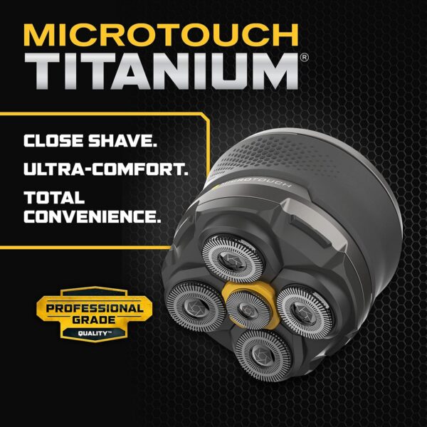 Microtouch Titanium Electric Head Shaver - Rechargeable Head and Face Shaver for Men, Cordless Razor, Hypoallergenic Wet/Dry Shaving, Precision Head Trimmer, Lithium Power, Battery Powered