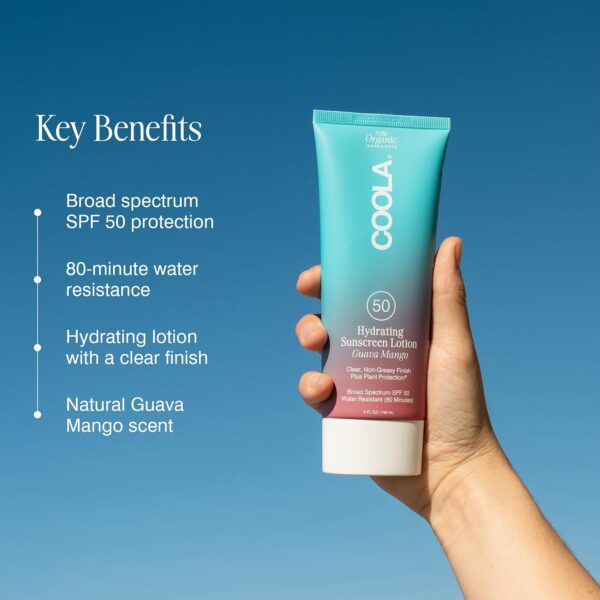 COOLA Organic Sunscreen SPF 50 Sunblock Body Lotion, Dermatologist Tested Skin Care for Daily Protection, Vegan and Gluten Free, Guava Mango, 5 Fl Oz