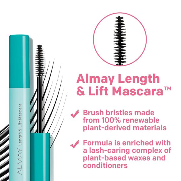 Almay Lengthening Mascara, Volume & Lift, Eye Makeup, Hypoallergenic and-Fragrance Free, 010 Blackest Black, 0.24 fl oz.