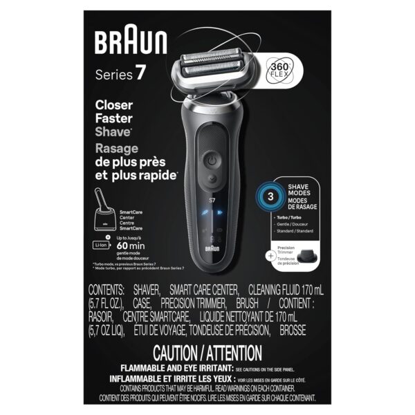 Braun Electric Shaver for Men, Series 7 7171cc, Wet & Dry Shave, Turbo & Gentle Shaving Modes, Waterproof Foil Shaver with Precision Trimmer, Space Grey