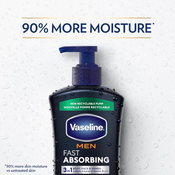 Vaseline Men's Healing Moisture Hand & Body Lotion For Dry or Cracked Skin Fast Absorbing Non-Greasy Lotion for Men 20.3 oz, Pack of 3