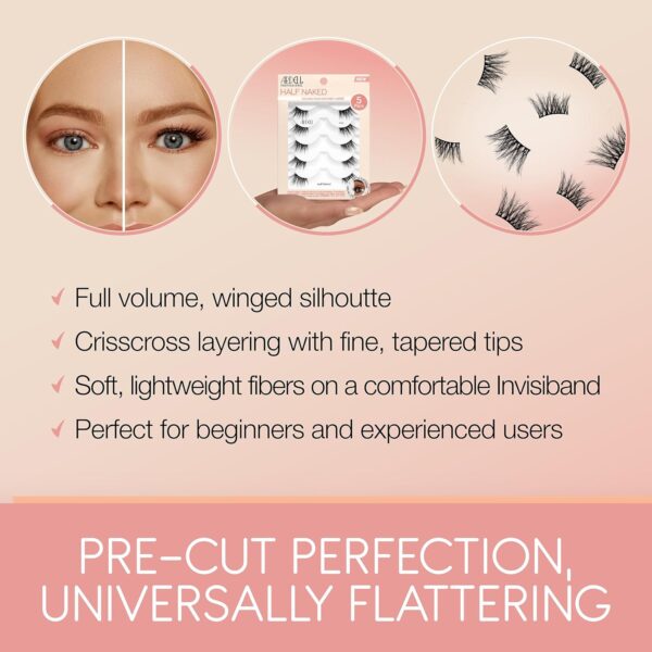 Ardell Naked Half Lashes 434 - Delicately Handcrafted Cat Eye False Eyelashes, 5-Pairs, 1-Pack