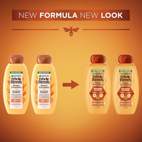 Garnier Whole Blends Honey Treasures Repairing Shampoo, for Dry, Damaged Hair, 22 Fl Oz, 2 Count (Packaging May Vary)