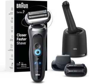 Braun Electric Shaver for Men, Series 7 7185cc, Waterproof, Wet & Dry Shave, Shaving Kit with SmartCare Center and Beard Trimmer, 3 Shave Modes, 60 Minute Battery Runtime, 10 Piece Set