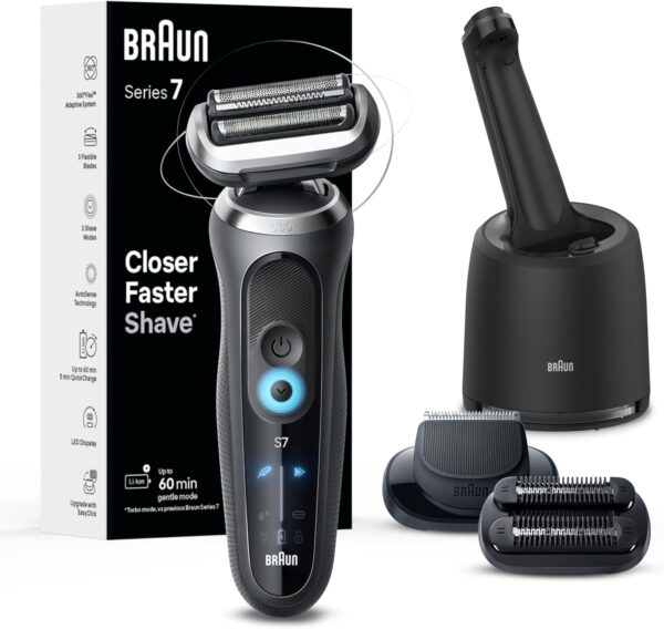 Braun Electric Shaver for Men, Series 7 7185cc, Waterproof, Wet & Dry Shave, Shaving Kit with SmartCare Center and Beard Trimmer, 3 Shave Modes, 60 Minute Battery Runtime, 10 Piece Set