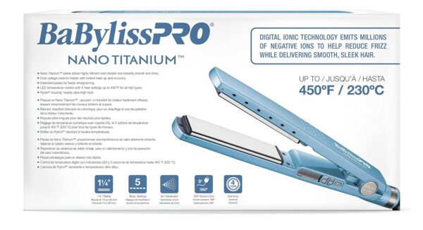 BabylissPRO Nano Titanium Ionic Hair Straightener, Professional Flat Iron For All Hair Types