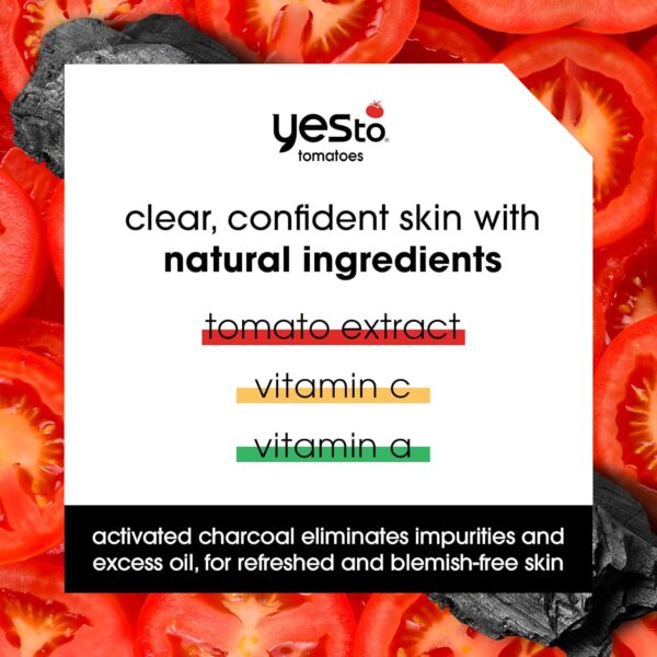 Yes To Tomatoes Clear Skin Detoxifying Charcoal Mud Mask For Acne Prone Skin Draw Out Impurities And Prevent Breakouts Contains Salicylic Acid 96 Natural Ingredients, Red, Tomato, 2.006 Fl Oz