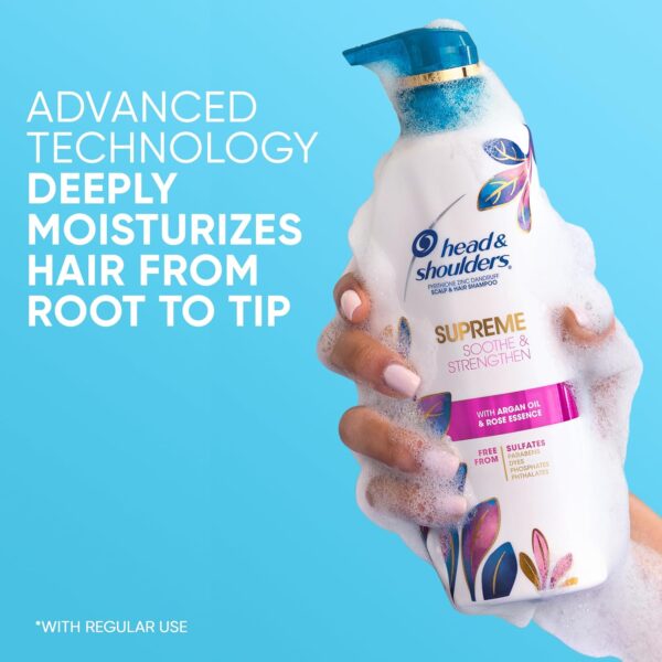 Head & Shoulders Supreme Dandruff Shampoo with Argan Oil, Anti Dandruff Scalp Treatment, Sulfate Free, Soothes Scalp, Deep Moisturization, Controls Itch, Natural Rose Essence, 28.2 Fl Oz