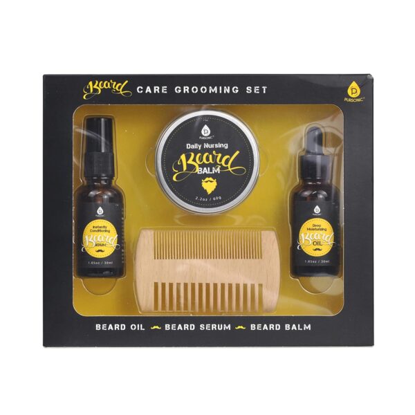 Pursonic Beard Care Grooming Set-Ultimate Beard Grooming Kit Includes Men's Beard Comb, Beard Oil,Beard Balm & Beard Serum