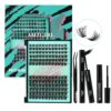 AMZGIRL LASH Midnight DIY Lash Extension Kit, 144 pcs Eyelash Clusters Kit Lash Bond and Seal, Lash Glue Remover and Applicator for Individual False Eyelashes Kit Lash Extensions(D-Mix 8-16mm Kit)