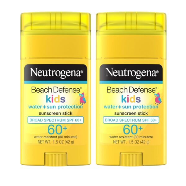 Neutrogena Beach Defense Kids Sunscreen Stick, Water-Resistant for Children, Broad Spectrum SPF 60+ for UVA/UVB Sun Protection, Oxybenzone-Free, Twin Pack, 2 x 1.5 oz