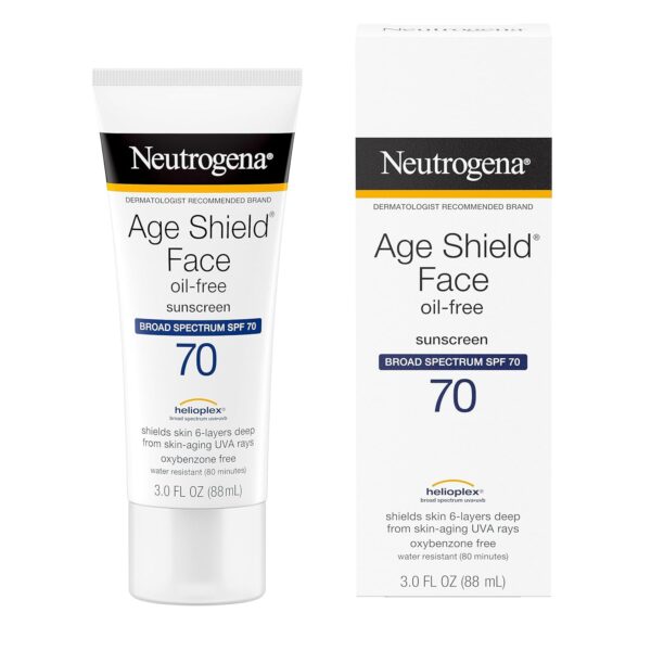 Neutrogena Age Shield Face Oil-Free Sunscreen Lotion with Broad Spectrum SPF 70, Non-Comedogenic Moisturizing Sunscreen to Help Prevent Signs of Aging, PABA-Free, 3 fl. oz (Pack of 3)