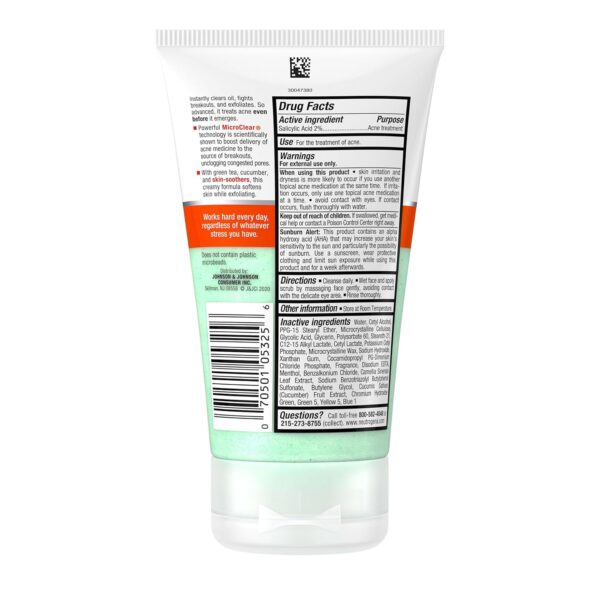 Neutrogena Oil-Free Acne Stress Control Power-Clear Scrub, 2% Salicylic Acid for Acne-Prone Skin, Exfoliating Daily Facial Scrub, 4.2 fl. oz