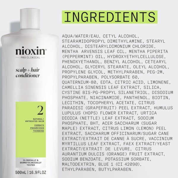 Nioxin System 2 Scalp + Hair Thickening Conditioner for Natural Hair with Progressed Thinning | Boost Hair Density with Niacinamide & Biotin | Refreshed Scalp with Healthy Shine