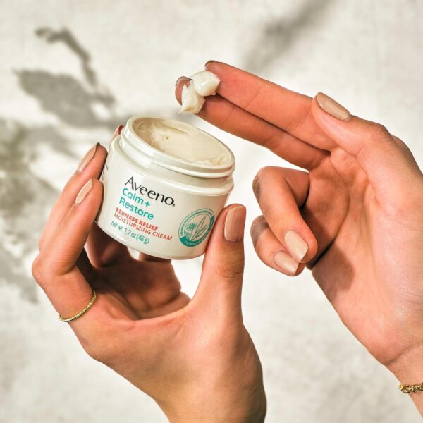 Aveeno Calm + Restore Facial Cream for Redness Relief, Soothing Face Moisturizer for Sensitive Skin, Hypoallergenic Formula, Fragrance-Free, 1.7 OZ
