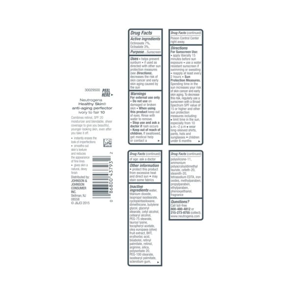 Neutrogena Healthy Skin Anti-Aging Perfector Tinted Facial Moisturizer and Retinol Treatment with Broad Spectrum SPF 20 Sunscreen with Titanium Dioxide, 10 Ivory to Fair, 1 fl. oz