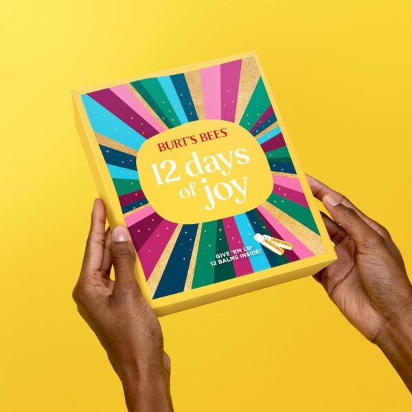 Burt's Bees 12 Days of Joy Lip Balm Advent Calendar Gift Set, Flavored Lip Balm Pack Great for Office Holiday Gifts, Tint-Free, Natural Origin Lip Care, 12 Tubes, 0.15 oz.