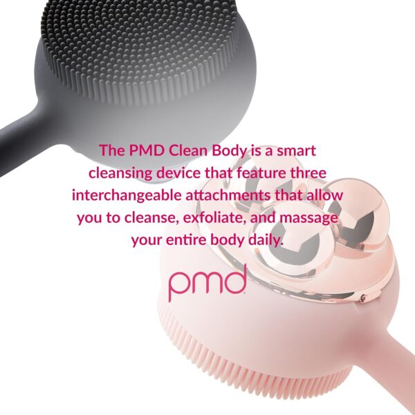 PMD Clean Body - Smart Body Cleansing Device with Silicone Brush & Three Interchangeable Attachments - Waterproof - SonicGlow Vibration - Cleanse, Exfoliate, & Massage Body