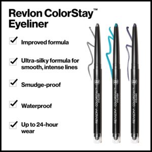 REVLON Pencil Eyeliner, ColorStay Eye Makeup with Built-in Sharpener, Waterproof, Smudgeproof, Longwearing with Ultra-Fine Tip, 201 Black, 0.01 Ounce (Pack of 2)
