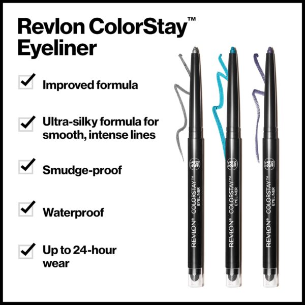 REVLON Pencil Eyeliner, ColorStay Eye Makeup with Built-in Sharpener, Waterproof, Smudgeproof, Longwearing with Ultra-Fine Tip, 201 Black, 0.01 Ounce (Pack of 2)