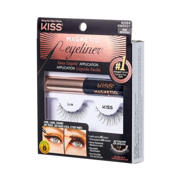 KISS Magnetic False Eyelashes, 'Lure', 12 mm, Includes 1 Pair Of Magnetic Lashes, Magnetic Lash Eyeliner, Contact Lens Friendly, Easy to Apply, Reusable Strip Lashes