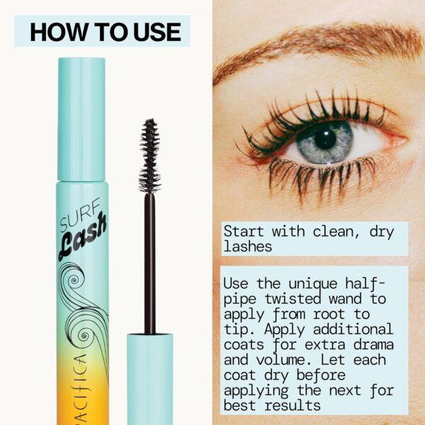 Pacifica Mascara – Surf Lash Eyelash Mascara, Water-Resistant Lash-Defining Formula with Jojoba Oil & Vegan Pectin for Long, Full Lashes, Unique Half-Pipe Twisted Wand, Vegan & Cruelty-Free