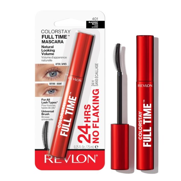 Revlon ColorStay Full Time Mascara, Volumizing Eye Makeup, 24 Hour Wear, Smudge-Proof, Non-Clumping and Flake-Free Formula, 401 Blackest Black