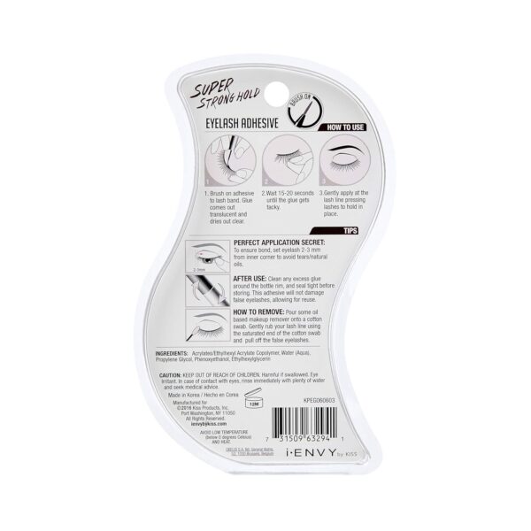 i•ENVY Super Strong Hold Eyelash Adhesive, Waterproof, 48-Hour Long-Lasting Lash Glue, Latex-Free, Hypoallergenic, Quick-Drying with Brush-On Applicator for Strip Lashes (Clear, 1 Pack)