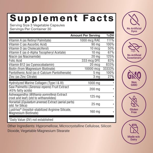 Force Factor Hair Growth Accelerator Capsules, Hair Growth Vitamins for Women & Men with Clinically Proven Lustriva & Biotin to Support Healthy Hair, Reduce Fine Lines & Wrinkles, 90 Capsules