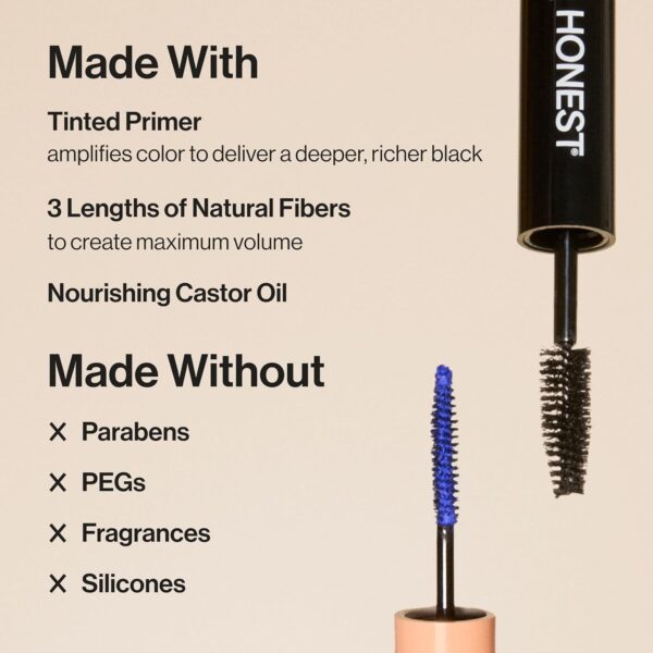 Honest Beauty 2-in-1 Extreme Volume Clean Mascara + Bold Lash Primer with Castor Oil | Maximum Volume + Curl | Vegan + Safe for Sensitive Eyes | Black, .27 fl oz