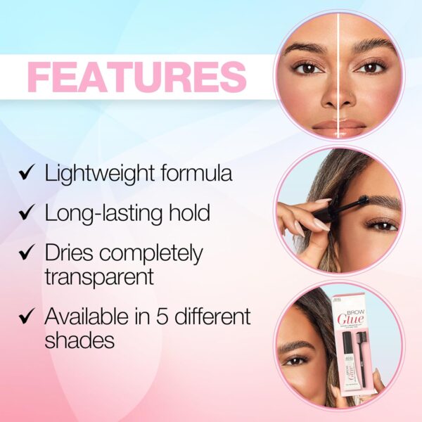 Ardell Brow Glue Crystal Clear, Instant Lamination Lift with Dual Sided Styling Brush, All day Extreme Hold Clear Eyebrow Gel for Fluffy, Defined Brows, 0.35 oz