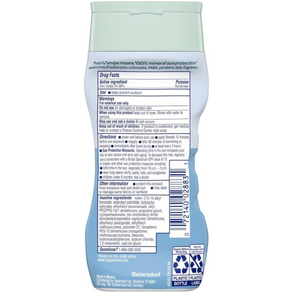 Coppertone Pure and Simple Sunscreen Lotion, SPF 50 Broad Spectrum Sunscreen with Zinc Oxide, 6 Oz, Pack of 2