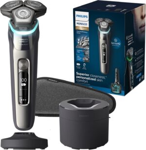 Philips Norelco Shaver Series 9000, Wet and Dry Electric Shaver, with Lift & Cut Shaving System and SenseIQ Technology, Pop-up Trimmer, Cleaning Pod, Charging Stand and Travel Case, Model S9987/85