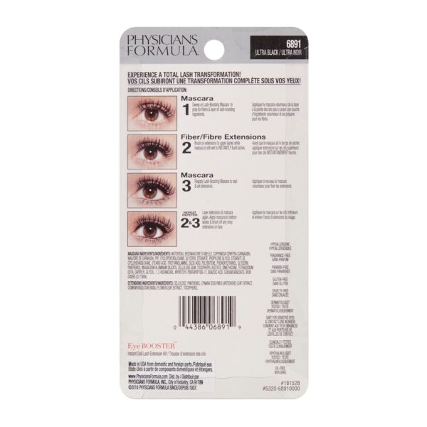 Physicians Formula Eye Booster Volumizing and Lengthening Mascara Instant Doll Lash Extension Kit, Ultra Black, Hypoallergenic, Dermatologist Tested, Clinically Tested, Cruelty Free