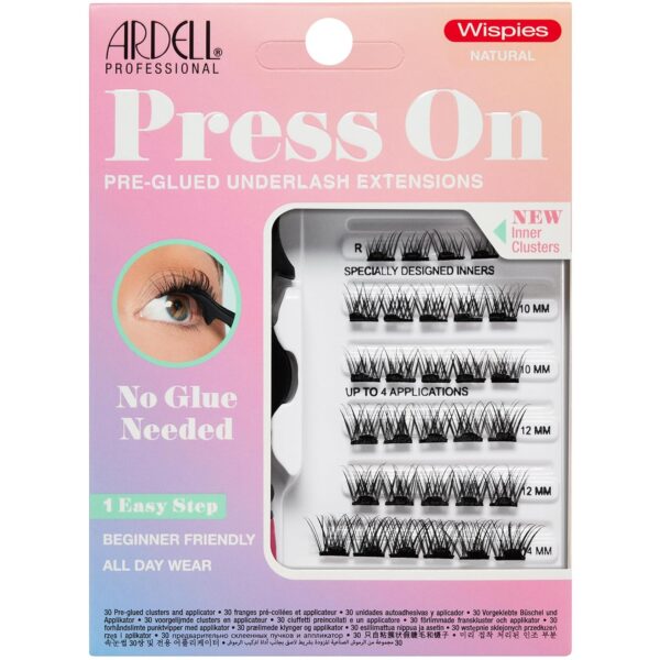 Ardell Press On Pre-Glued Eyelash Extension with Applicator - Wispies Natural, Customizable DIY Lash Clusters, Beginner Friendly Individual Lashes, 30 Count
