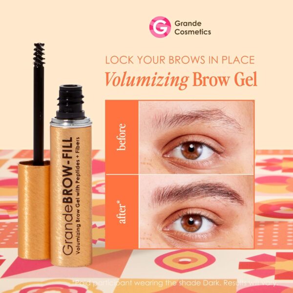 Grande Cosmetics GrandeBROW-FILL Volumizing Brow Gel, Tinted or Clear Eyebrow Mascara, Soft Flexible Hold, Water Resistant