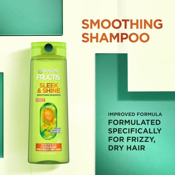 Garnier Fructis Sleek & Shine Shampoo, Conditioner + Anti-Frizz Serum Set for Frizzy, Dry Hair, Argan Oil (3 Items), 1 Kit (Packaging May Vary)