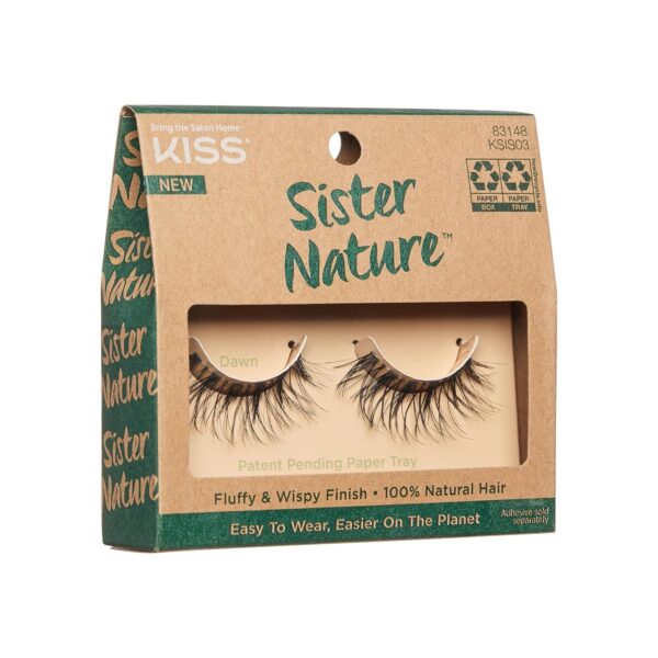 KISS Sister Nature False Eyelashes, 'Dawn', 12 mm, 100% Natural Hair, Recyclable Paper Box, Printed with Soy Ink, Cruelty Free, Vegan, Includes 1 Pair of Reusable Strip Lashes