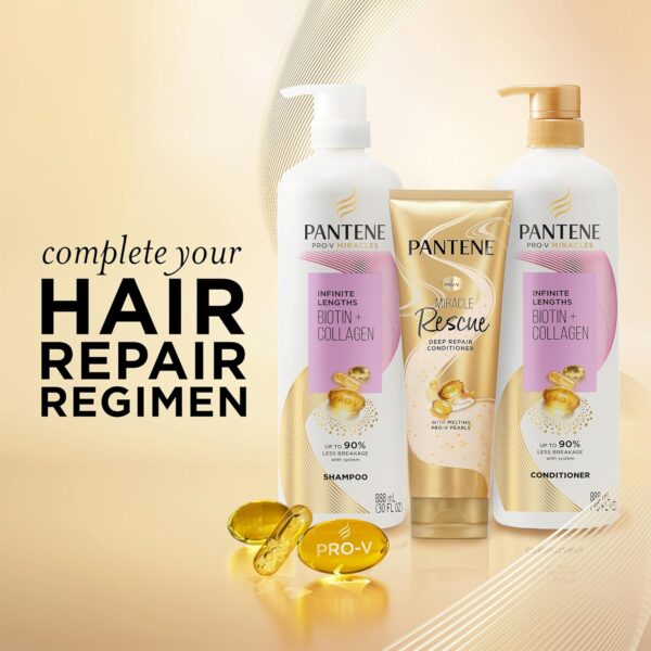Pantene Infinite Lengths Conditioner with Biotin + Collagen, Strengthens Brittle Hair, Up to 90% Less Breakage, 1 Minute Miracle, Safe for Color Treated Hair, Floral Scent, 30 Fl Oz