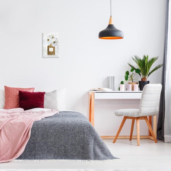 Stupell Industries Leopard Print Perfume Bottle Glam White Spring Florals, Design by Carol Robinson Wall Plaque, 10 x 15