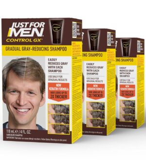 Just for Men Control GX Grey Reducing Shampoo for Lighter Shades of Hair, Blonde to Medium Brown, Gradual Hair Color with Keratin, 4 Fl Oz - Pack of 3 (Packaging May Vary)