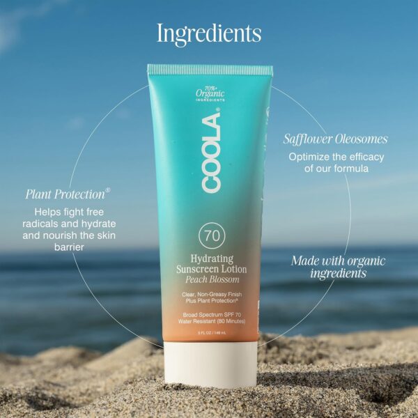 COOLA Organic Sunscreen SPF 70 Sunblock Body Lotion, Dermatologist Tested Skin Care for Daily Protection, Vegan and Gluten Free, Peach Blossom, 5 Fl Oz