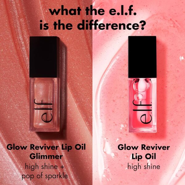 e.l.f. Glow Reviver Lip Oil, Nourishing and Hydrating with High-Shine Glimmer Finish & Sheer Wash Of Color, Minty Scent, Non-Sticky, Vegan & Cruelty-free, Princess Cut