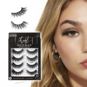KISS Lash Couture 3D Matte False Eyelashes, 'Matte Twill', 14 mm, Includes 4 Pairs Of Lashes, Contact Lens Friendly, Easy to Apply, Reusable Strip Lashes