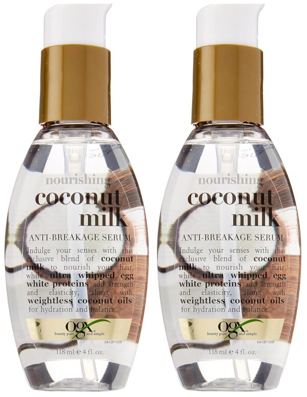 OGX Nourishing Coconut Milk Anti-Breakage Serum, 4 Ounce (Pack of 2) (91008)