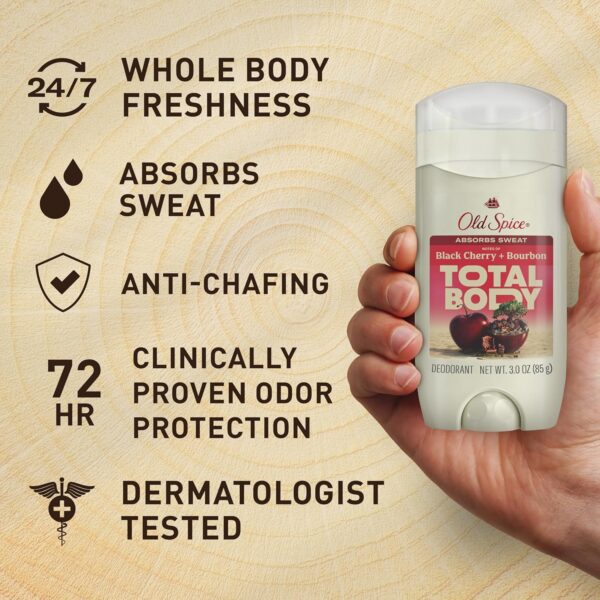 Old Spice Whole Body Deodorant Stick for Men, Aluminum Free, Black Cherry + Bourbon Scent, 24/7 Odor Protection, 24/7 Freshness, Dermatologist Tested, Gentle on Skin, Safe to Use All Over, 3.0 oz