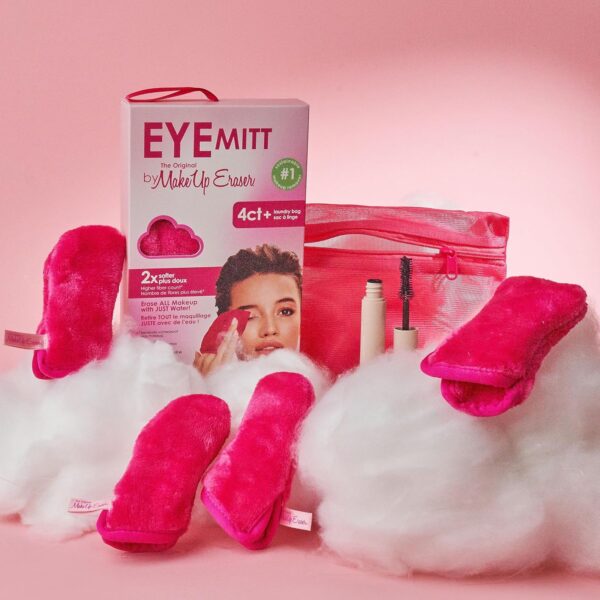 Eye MITT by The Original MakeUp Eraser, Erase All Eye Makeup With Just Water, Including Waterproof Mascara, Eyeliner, and More! Pack of 4 Mitts + laundry bag