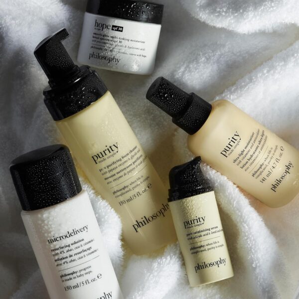 philosophy purity made simple pore purifying foaming facial cleanser - with papaya enzyme & glycolic acid - face wash removes dirt and impurities from pores - 5 fl oz