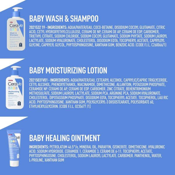 CeraVe Baby Bath Set, 8oz Wash & Shampoo + 8oz Moisturizing Lotion + 3oz Healing Ointment, Fragrance, Parabens, Phthalates, & Tear Free Baby Bath Essentials